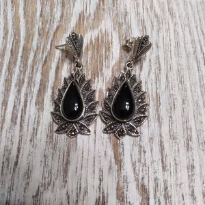 Beautiful Onyx Marcasite Sterling Silver Earrings